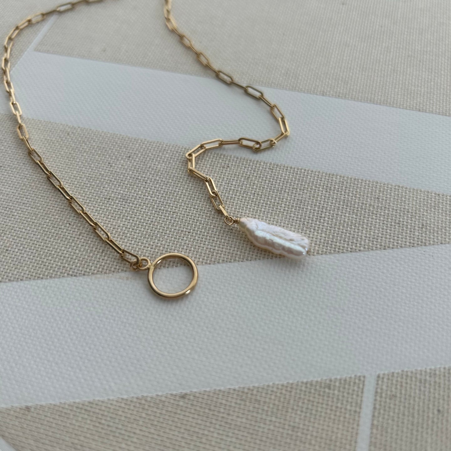 Biwa Pearl Lariat Necklace